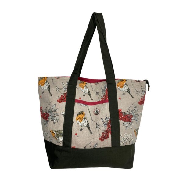 Upcycled Market Bag – Bird Motif with Dark Brown Base - Image 2