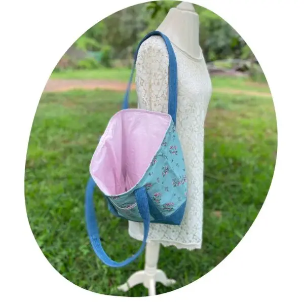 Upcycled Market Bag – Floral Canvas with Denim Base - Image 6