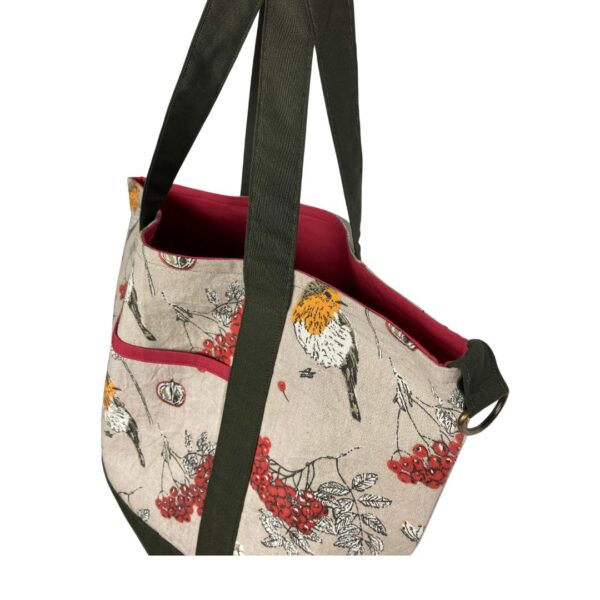 Upcycled Market Bag – Bird Motif with Dark Brown Base - Image 3
