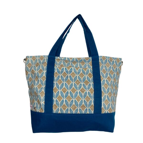 Unique Upcycled Tote Bag – Geometric Cotton with Golden Silk Lining