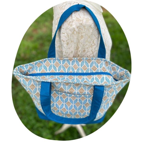 Unique Upcycled Tote Bag – Geometric Cotton with Golden Silk Lining - Image 8