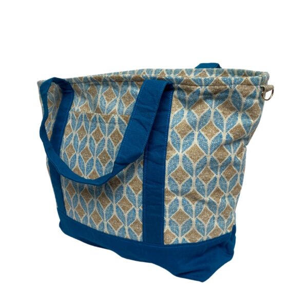 Unique Upcycled Tote Bag – Geometric Cotton with Golden Silk Lining - Image 2