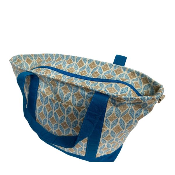 Unique Upcycled Tote Bag – Geometric Cotton with Golden Silk Lining - Image 4
