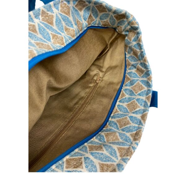 Unique Upcycled Tote Bag – Geometric Cotton with Golden Silk Lining - Image 3