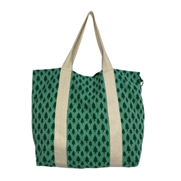 Upcycled Big Shopper – Tree Print Canvas with Cotton Straps – Image 2