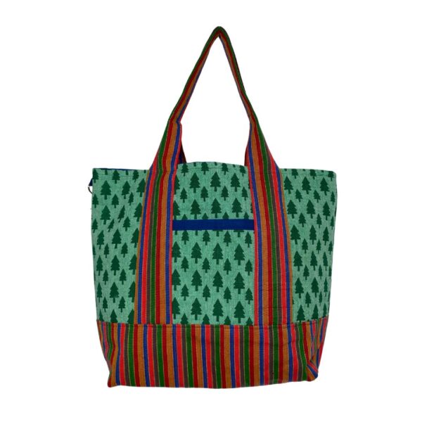Upcycled Market Bag – Tree Print Canvas with Striped Base – Image 2