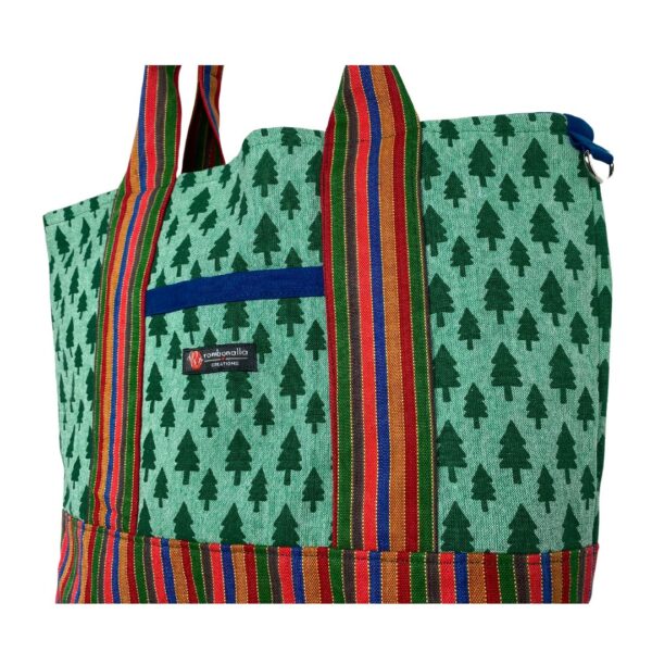 Upcycled Market Bag – Tree Print Canvas with Striped Base – Image 6