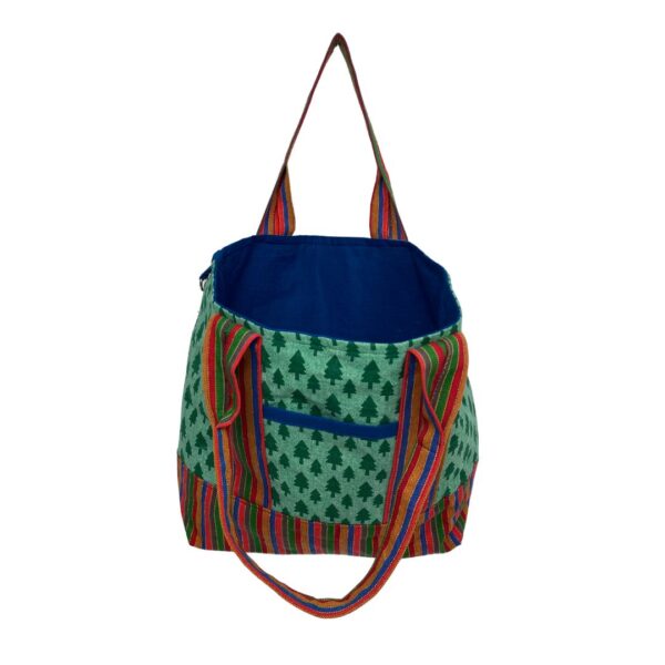 Upcycled Market Bag – Tree Print Canvas with Striped Base – Image 5