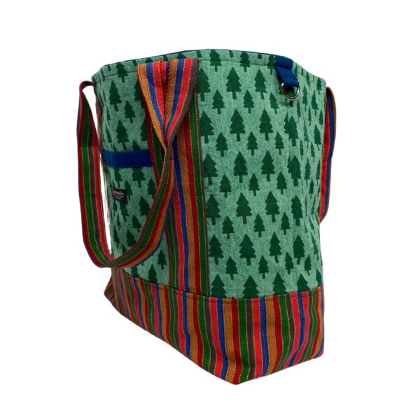 Upcycled Market Bag – Tree Print Canvas with Striped Base – Image 4
