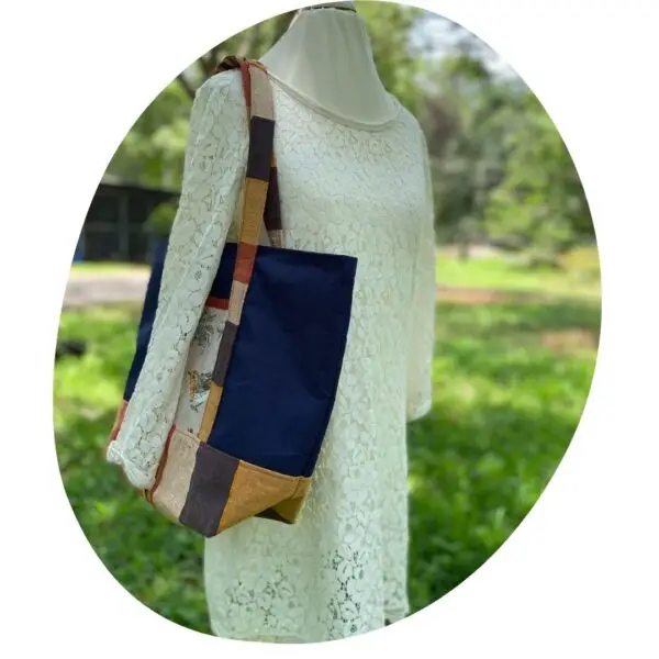 Upcycled Market Bag – Blue and Striped Design with Bird Motif - Image 11