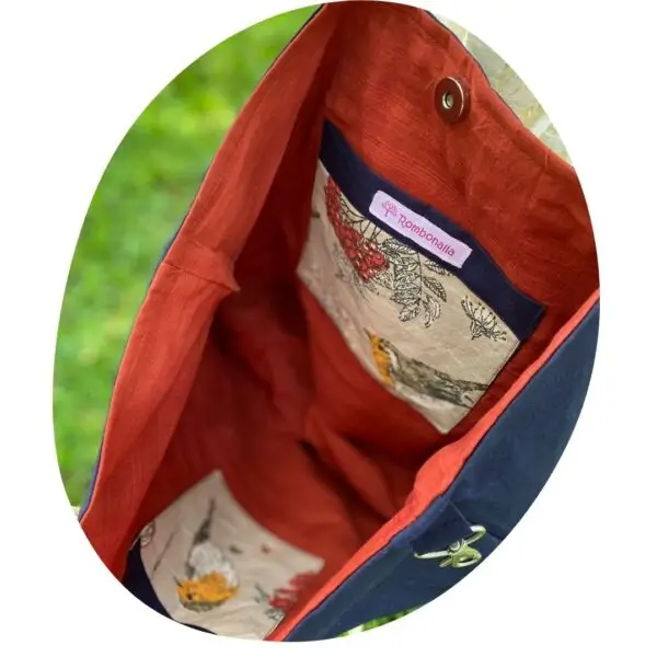 Upcycled Market Bag – Blue and Striped Design with Bird Motif - Image 12