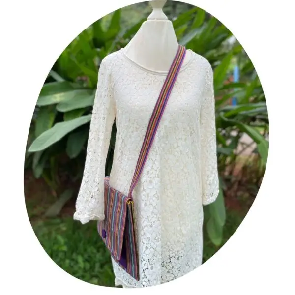 Upcycled Sling Bag – Striped Cotton with Magnetic Closure - Image 7