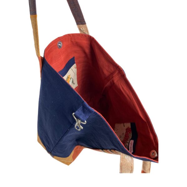 Upcycled Market Bag – Blue and Striped Design with Bird Motif - Image 8