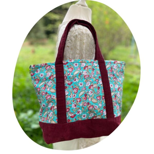 Unique Upcycled Tote Bag – Elegant Floral with Corduroy - Image 7