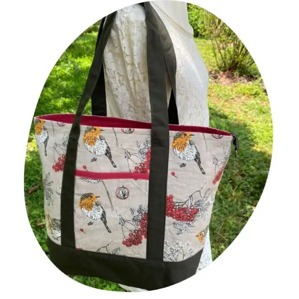 Upcycled Market Bag – Bird Motif with Dark Brown Base - Image 4