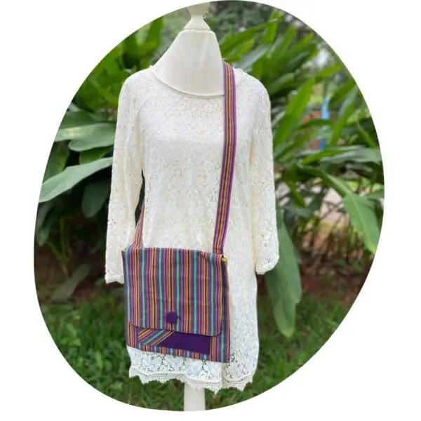 Upcycled Sling Bag – Striped Cotton with Magnetic Closure - Image 6