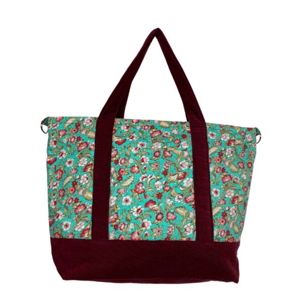 Unique Upcycled Tote Bag – Elegant Floral with Corduroy
