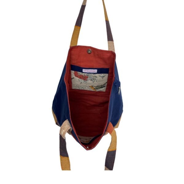 Upcycled Market Bag – Blue and Striped Design with Bird Motif - Image 7