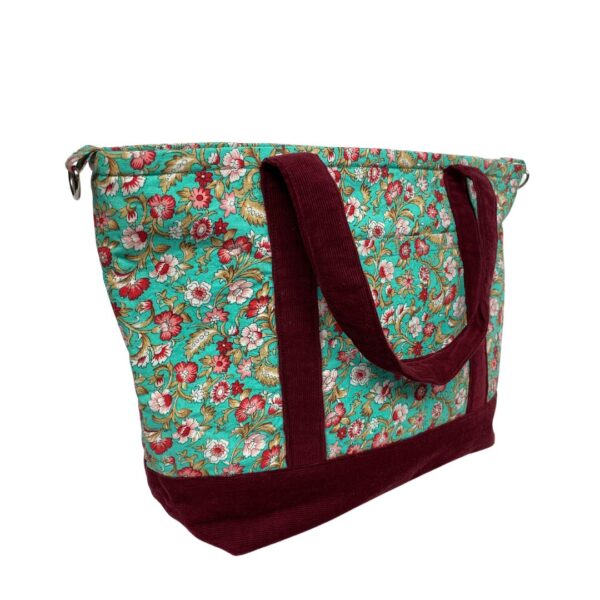 Unique Upcycled Tote Bag – Elegant Floral with Corduroy - Image 2