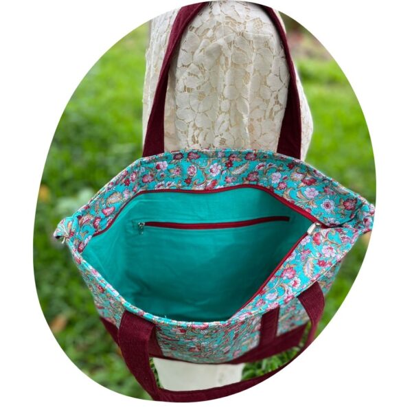 Unique Upcycled Tote Bag – Elegant Floral with Corduroy - Image 9