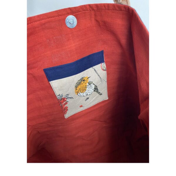 Upcycled Market Bag – Blue and Striped Design with Bird Motif - Image 5