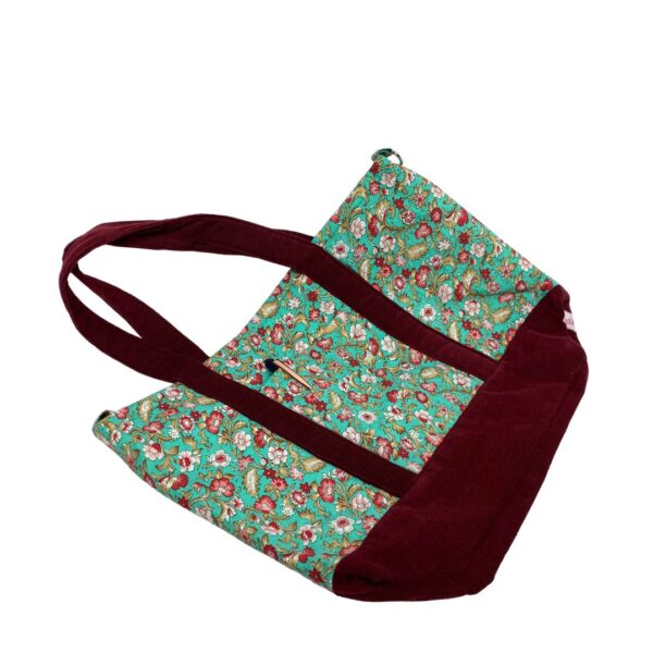 Unique Upcycled Tote Bag – Elegant Floral with Corduroy - Image 5