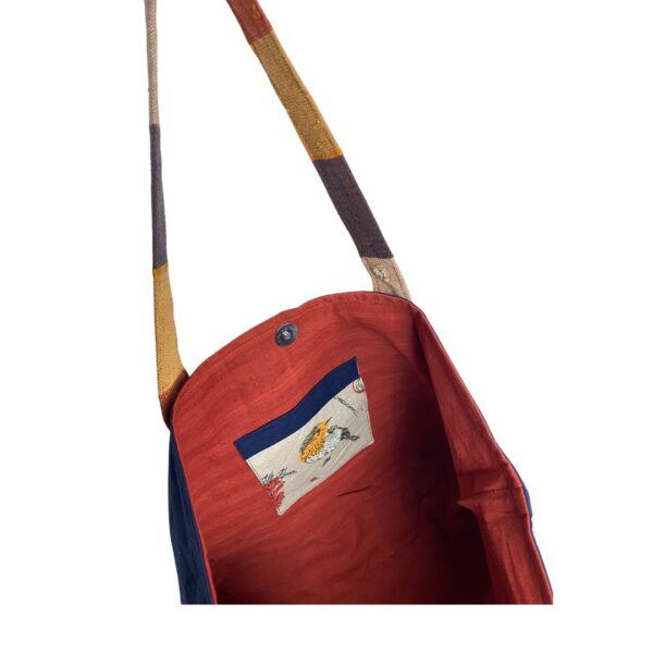 Upcycled Market Bag – Blue and Striped Design with Bird Motif - Image 4