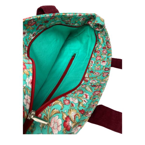 Unique Upcycled Tote Bag – Elegant Floral with Corduroy - Image 3