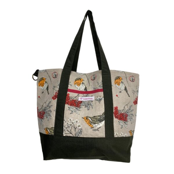 Upcycled Market Bag – Bird Motif with Dark Brown Base