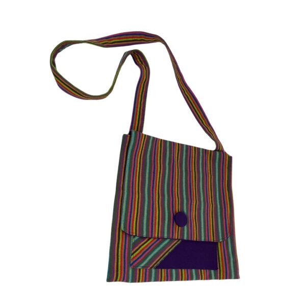 Upcycled Sling Bag – Striped Cotton with Magnetic Closure - Image 2