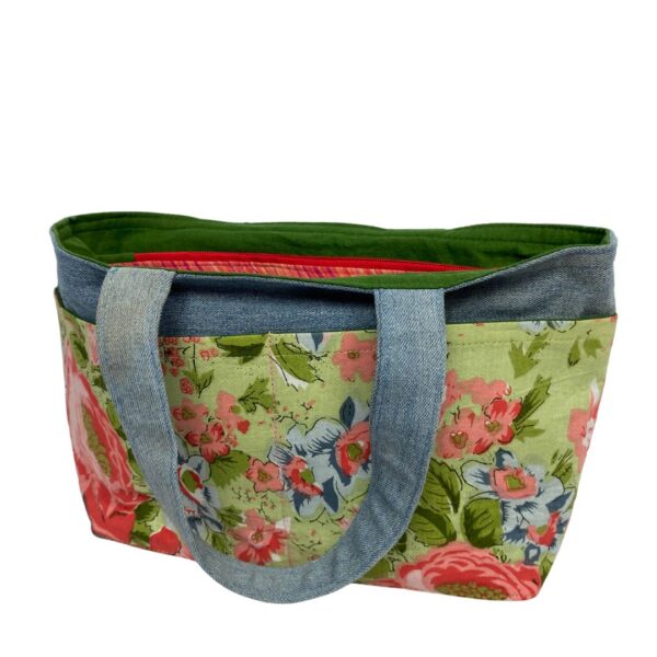 Upcycled Denim Mini Tote Bag with 10 Pockets - Image 2