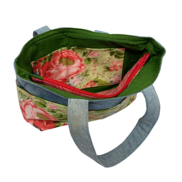 Upcycled Denim Mini Tote Bag with 10 Pockets - Image 4