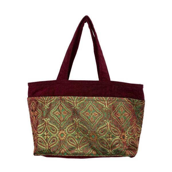 Corduroy & Sari-Inspired Mini Tote Bag with 10 Pockets - Image 2