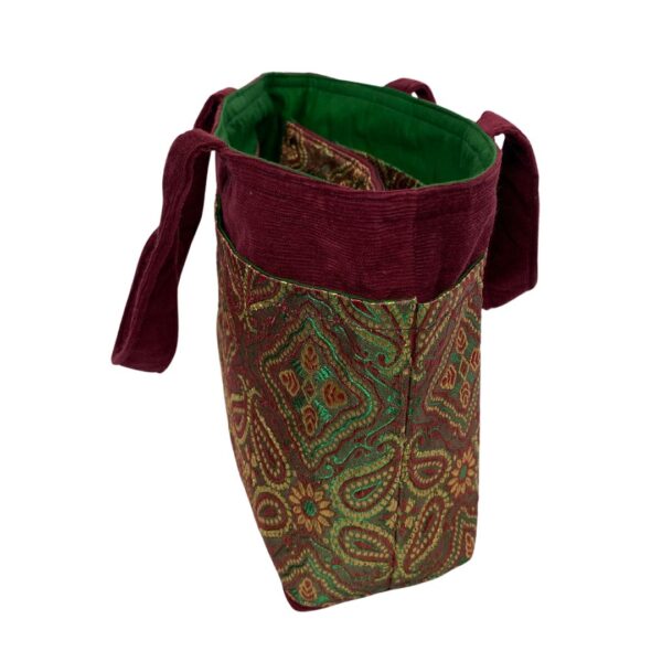 Corduroy & Sari-Inspired Mini Tote Bag with 10 Pockets - Image 6