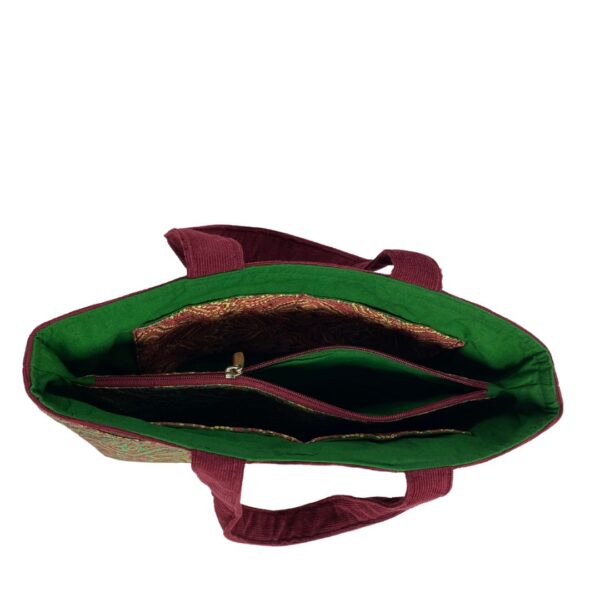 Corduroy & Sari-Inspired Mini Tote Bag with 10 Pockets - Image 3