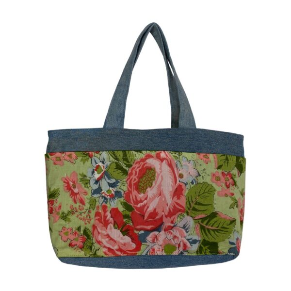 Upcycled Denim Mini Tote Bag with 10 Pockets